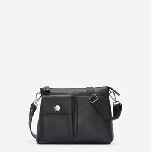 Roots The Villager Cervino Pebbled Black Leather Crossbody Bag